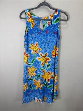 Jams World sunflower dress Blue Floral Keyhole Dress with Yellow Accents